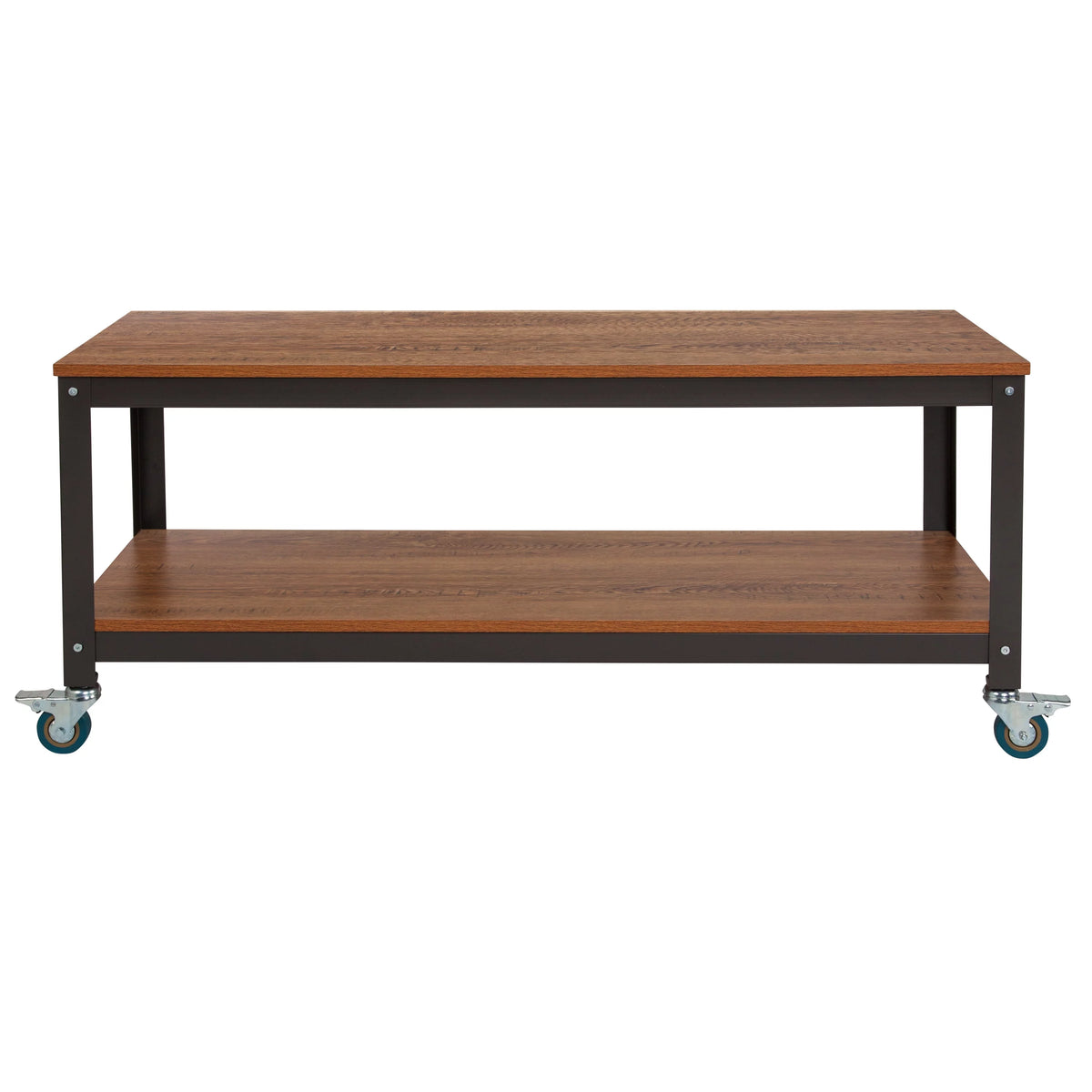 Brown Oak Wood Grain TV Stand with Metal Wheels J8711