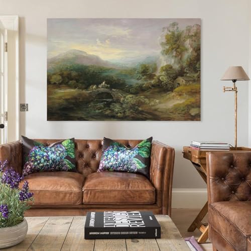Mountain Landscape with Bridge Canvas Wall Art W147
