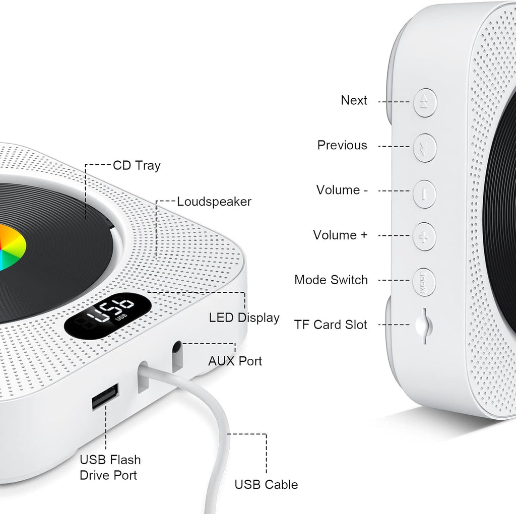 Portable CD Player with Bluetooth Speakers Remote Control FM Radio X844983