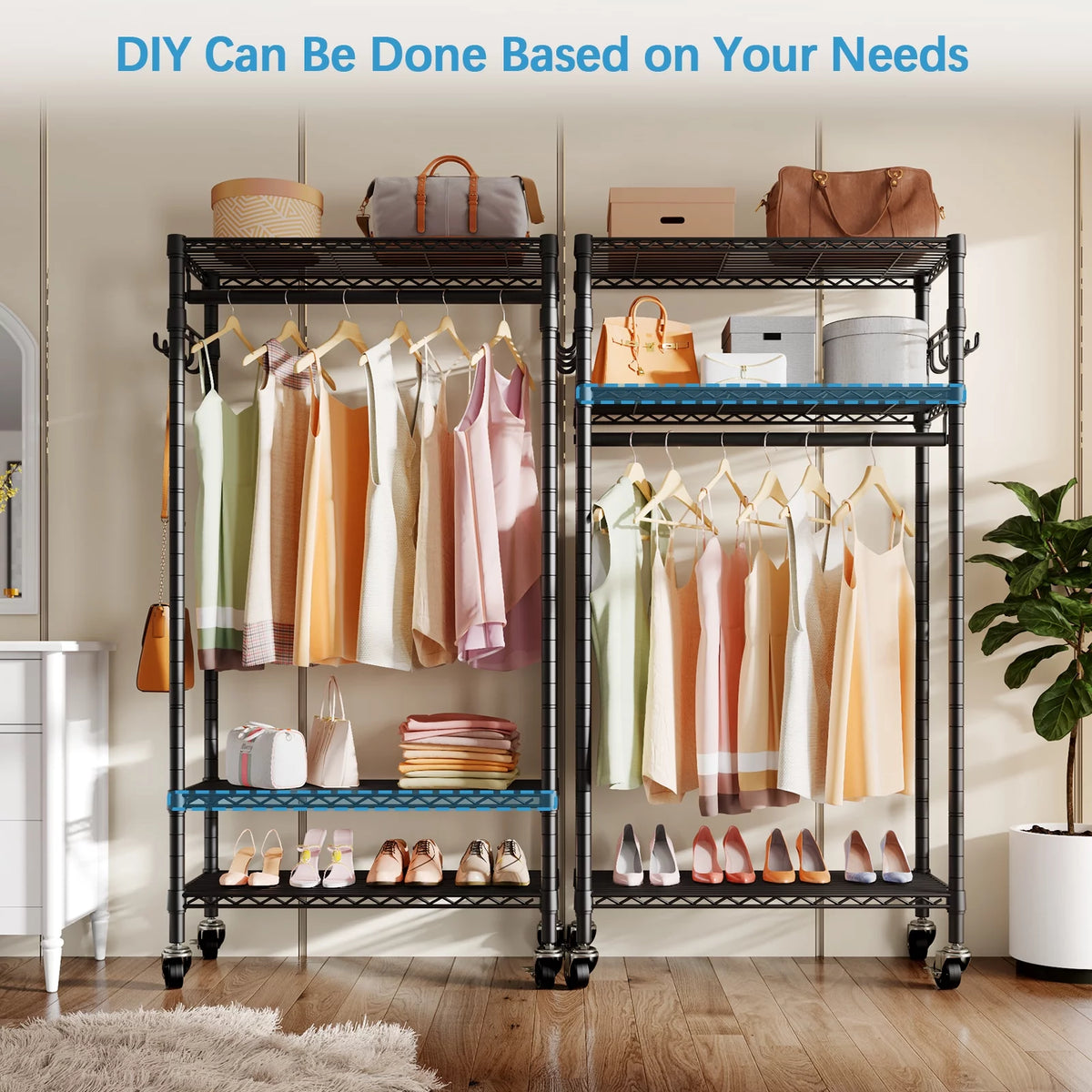 Rolling Clothes Rack Portable Garment Rack Black F120