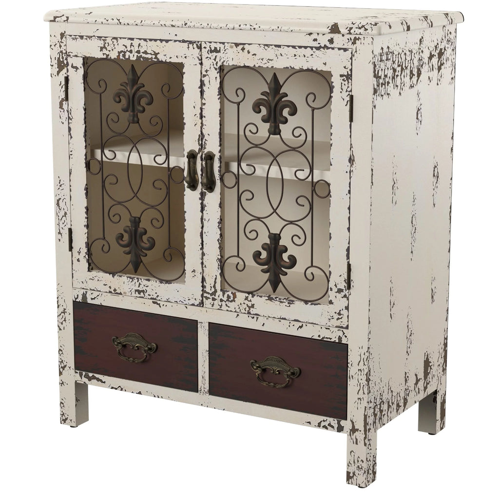 Distressed White 2-Door 2-Drawer Wood and Iron Console Table N56947