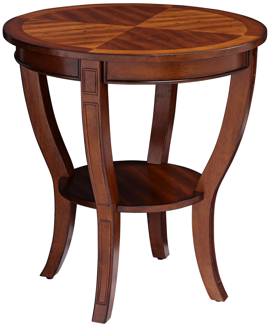 Vintage Cherry Wood Round Side Table with Lower Shelf N62122