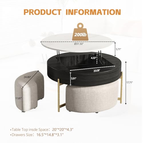 3 in 1 Lift Top Nesting Coffee Table with Storage H76563