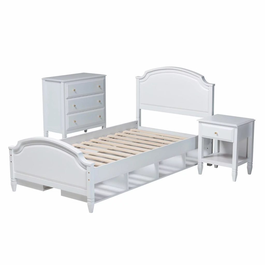 White Wood Twin Size 3-Piece Bedroom Set S224