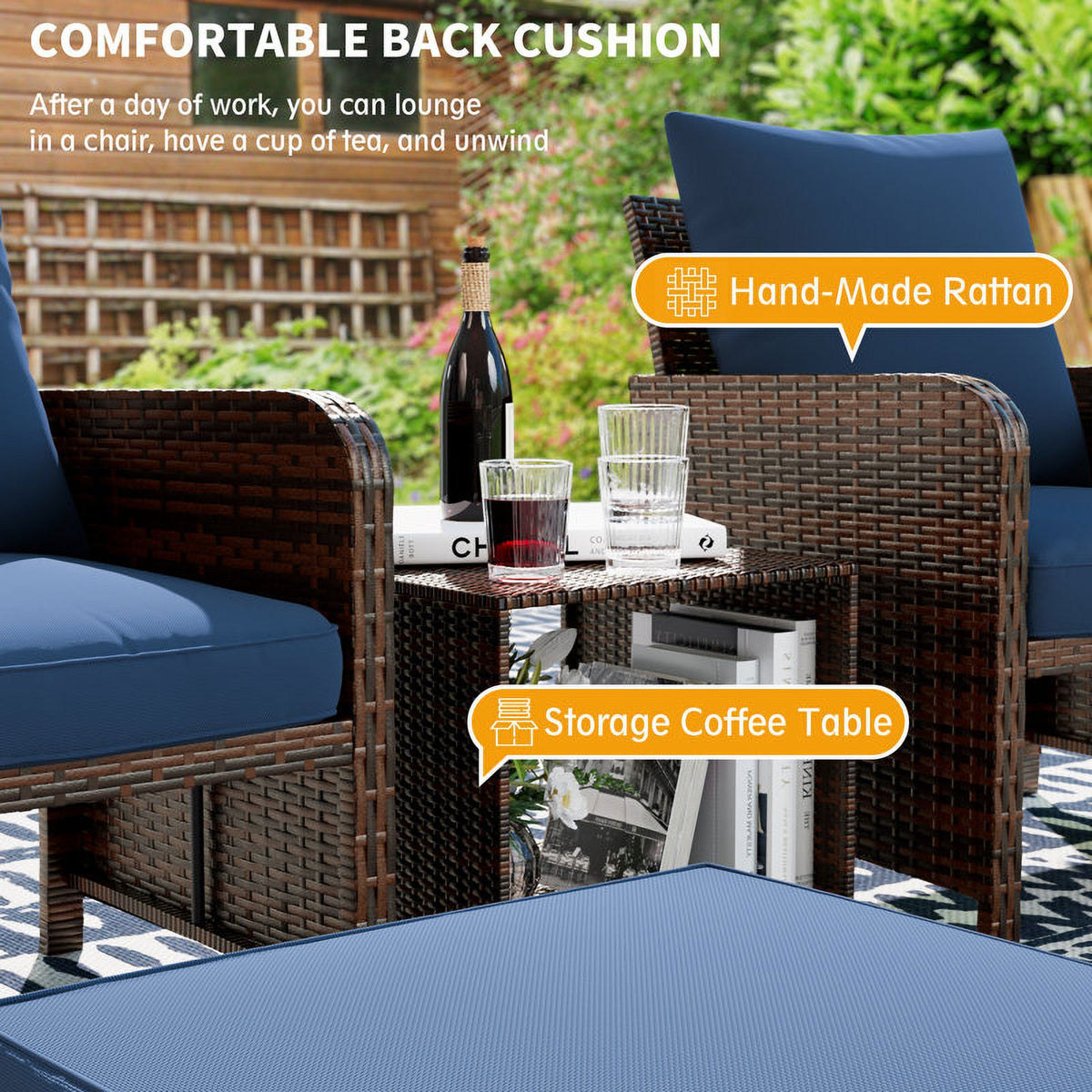 Navy 5 Piece PE Wicker Patio Furniture Set G6866