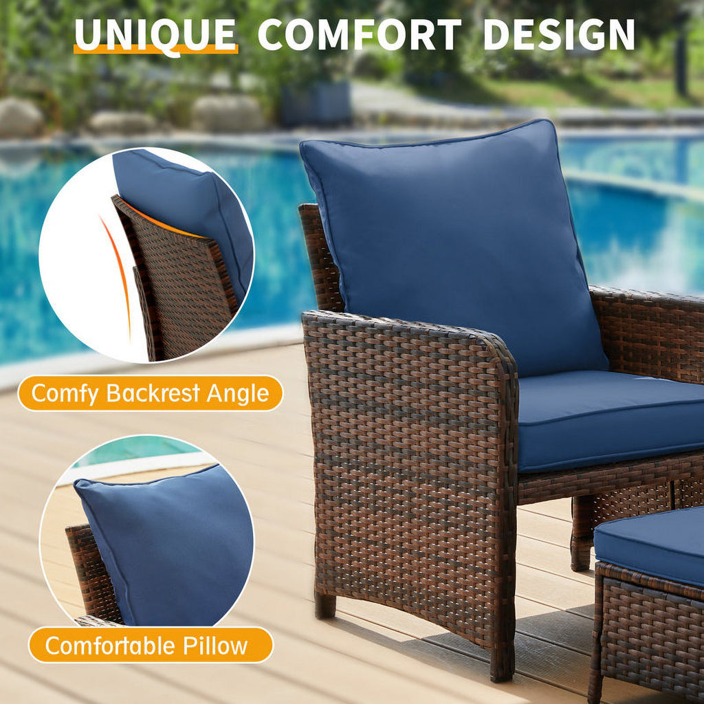 Navy 5 Piece PE Wicker Patio Furniture Set G6866