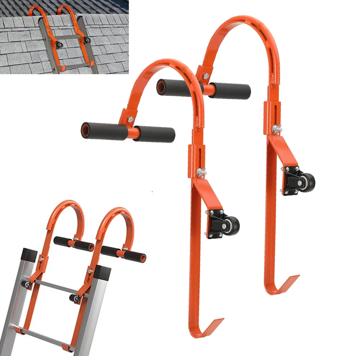 2 Pack Heavy Duty Steel Ladder Roof Hook with Wheel I3714