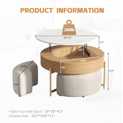3 in 1 Lift Top Nesting Coffee Table with Storage H76563