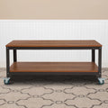 Brown Oak Wood Grain TV Stand with Metal Wheels J8711