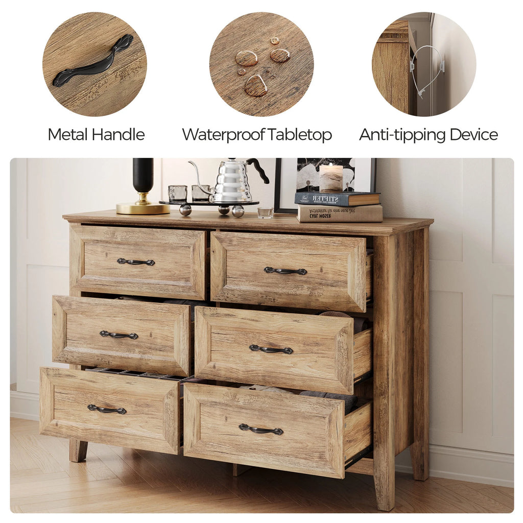 6 Drawer Rustic Oak Dresser I88258