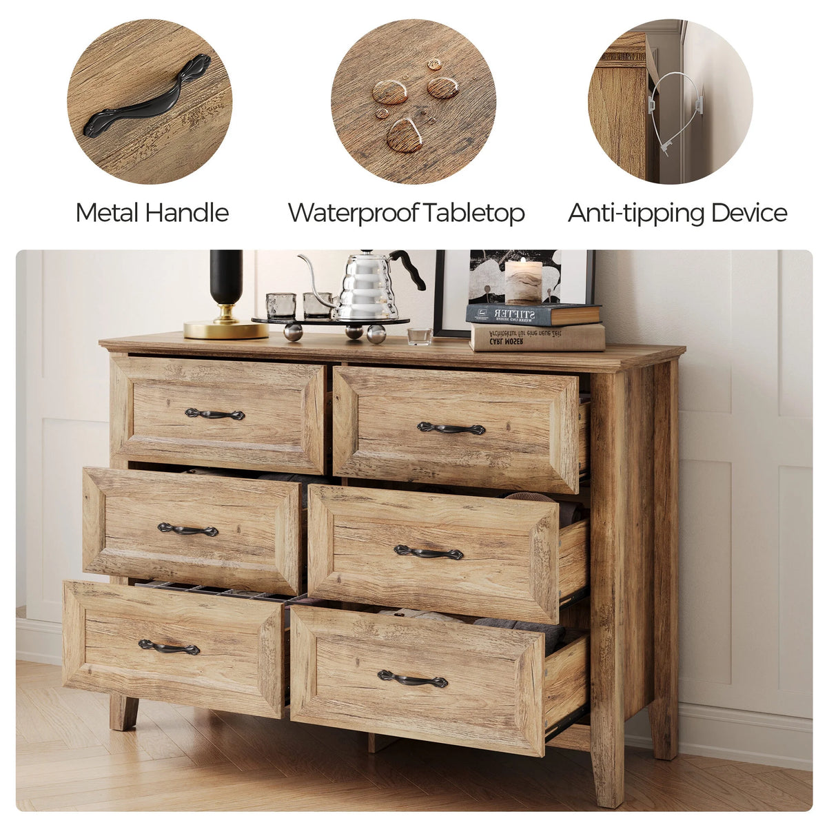 6 Drawer Rustic Oak Dresser I88258