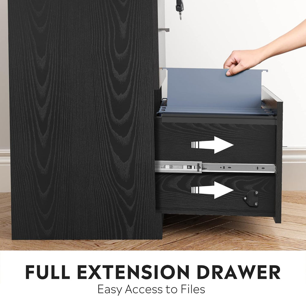 Black 2-Drawer Wood Lateral File Cabinet with Lock Z862