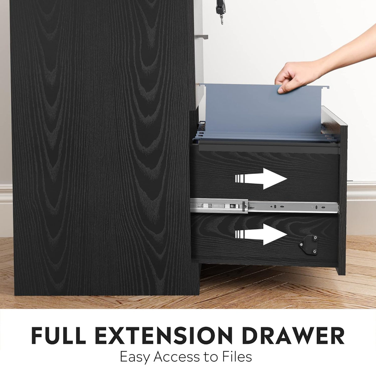 Black 2-Drawer Wood Lateral File Cabinet with Lock Z862
