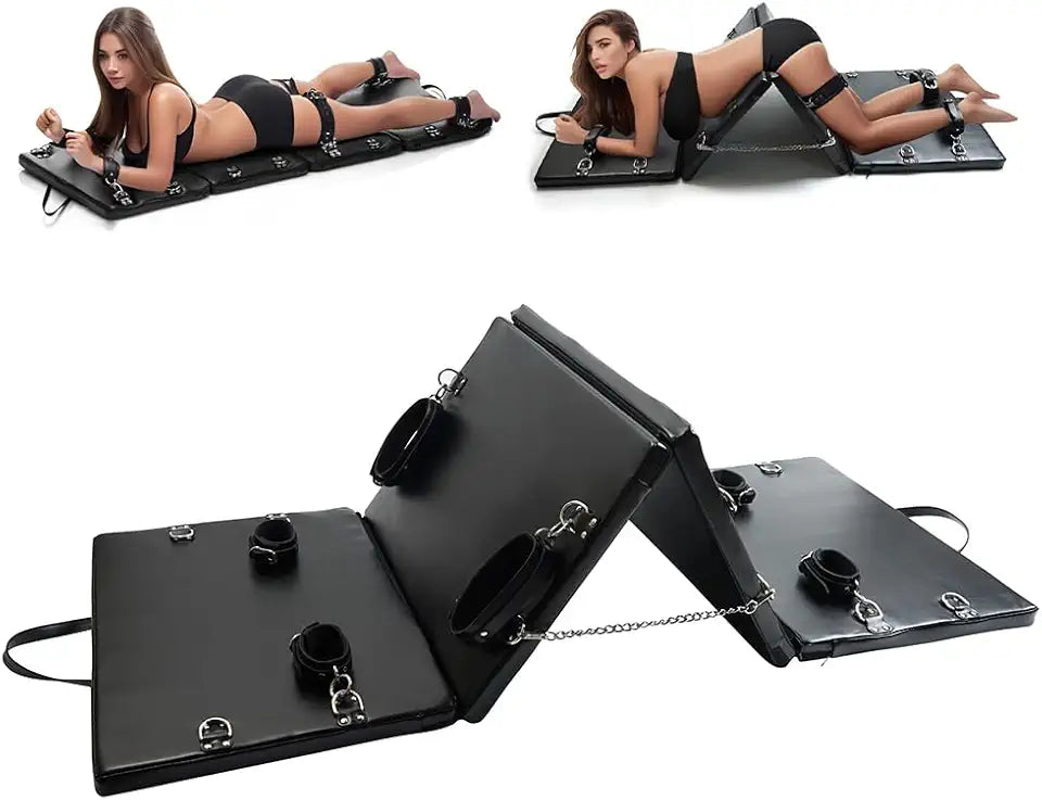 Portable Collapsible PU Leather Bondage Restraint System with Handcuffs Ankle Cuffs P5575