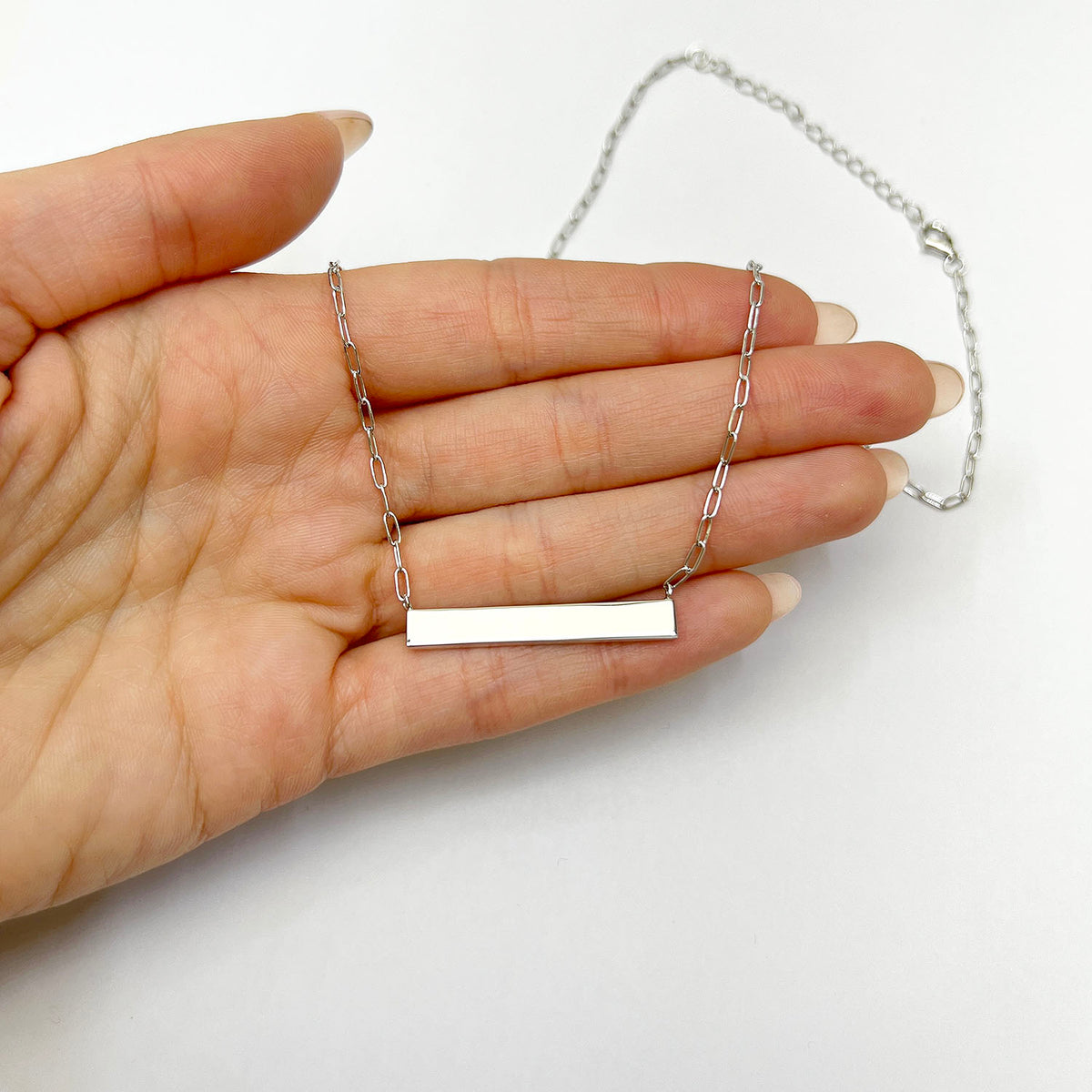 Gold Over Silver Paperclip Bar Pendant Necklace 16"-18" V659