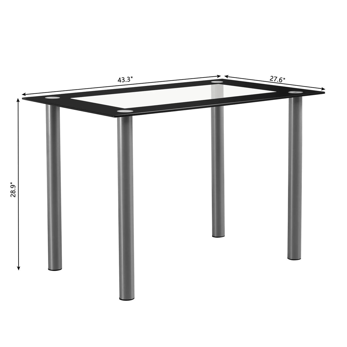 Transparent & Black Tempered Glass Dining Table Set with 4pcs Chairs L141