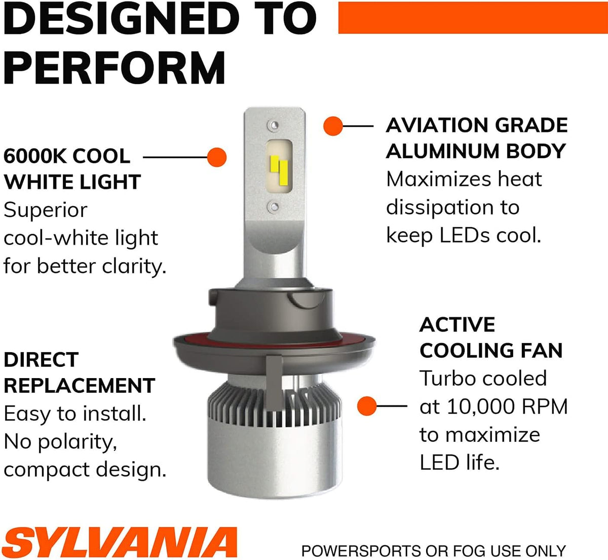 H13 6000K LED Headlight Replacement Bulbs, Cool White (2 Pack) V7541