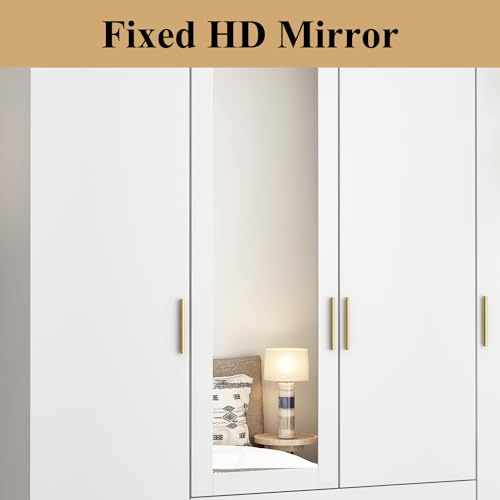 Black Brown 4-Door Armoire Wardrobe with Mirror, 2 Drawers, 2 Hanging Bars, 7 Shelves L6809