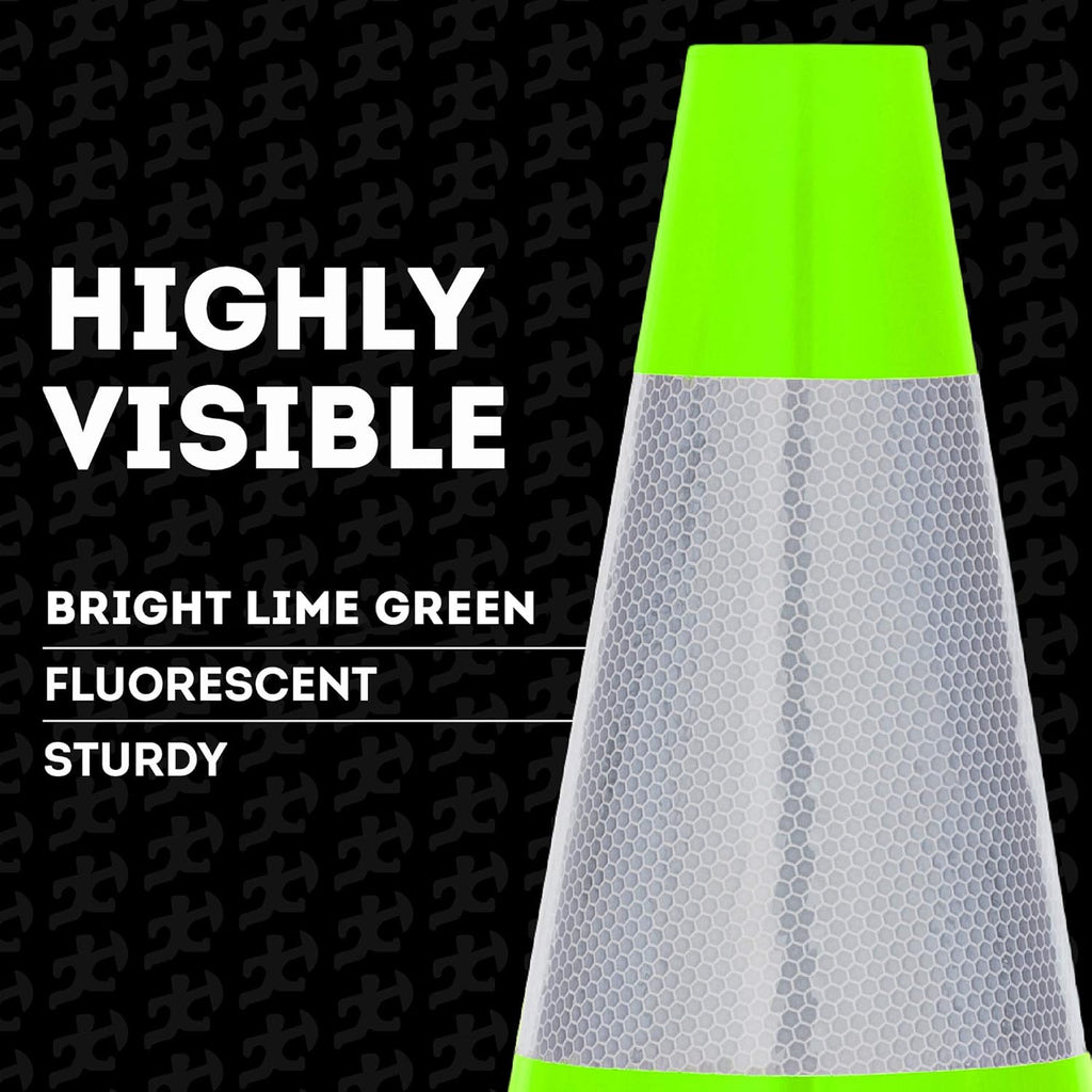 Lime Green PVC Traffic Cone with Reflective Collar, 4 Pack Q3837