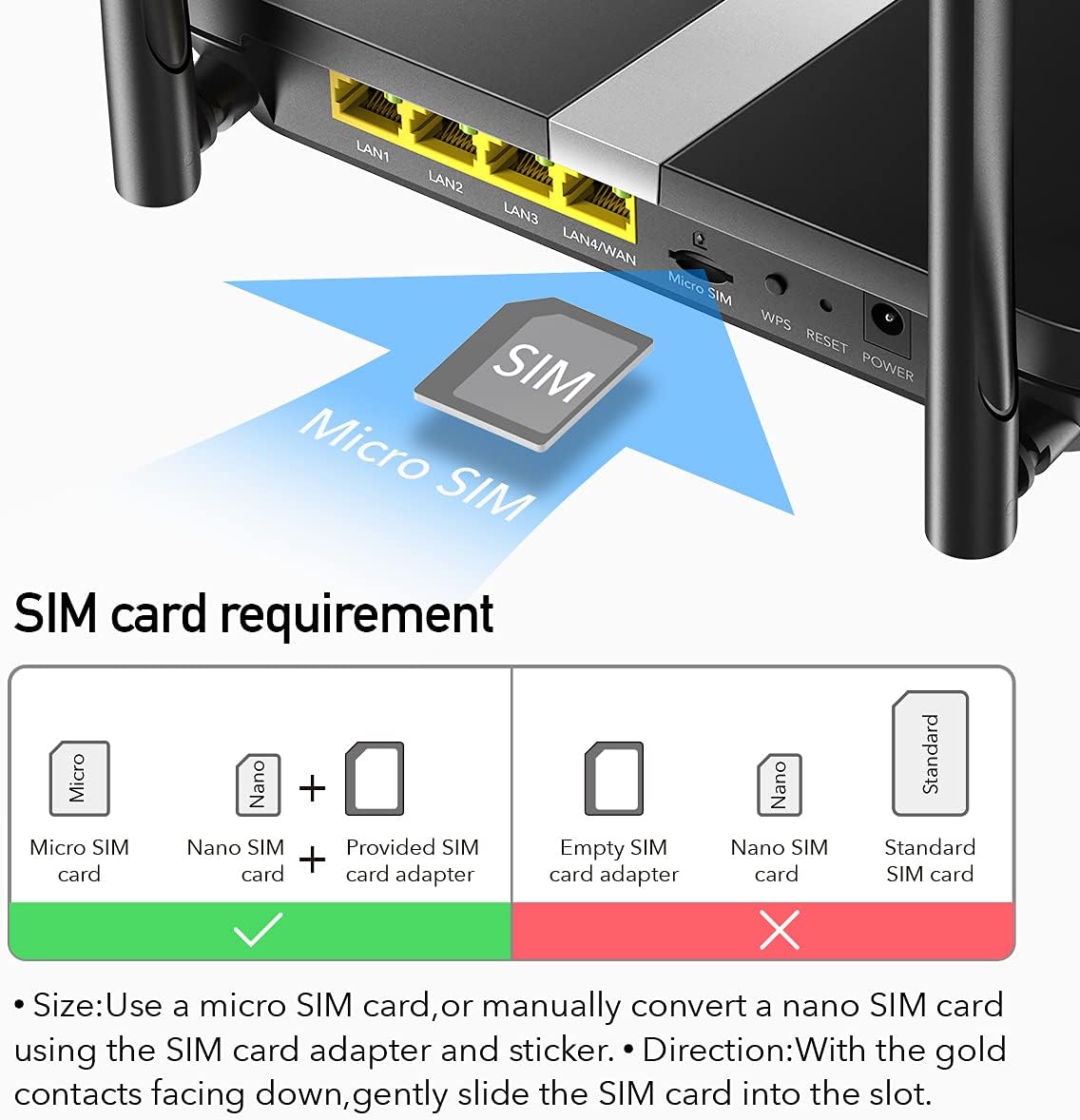 AC1200 Dual Band Unlocked 4G LTE Modem Router with SIM Card Slot W7703