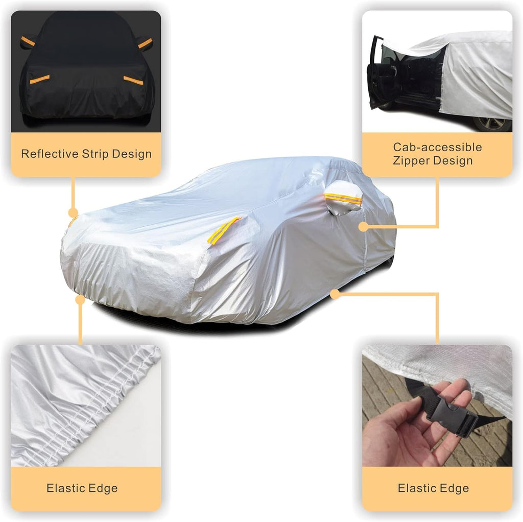 6 Layers Waterproof Outdoor Full Car Cover with Zipper Cotton D9464