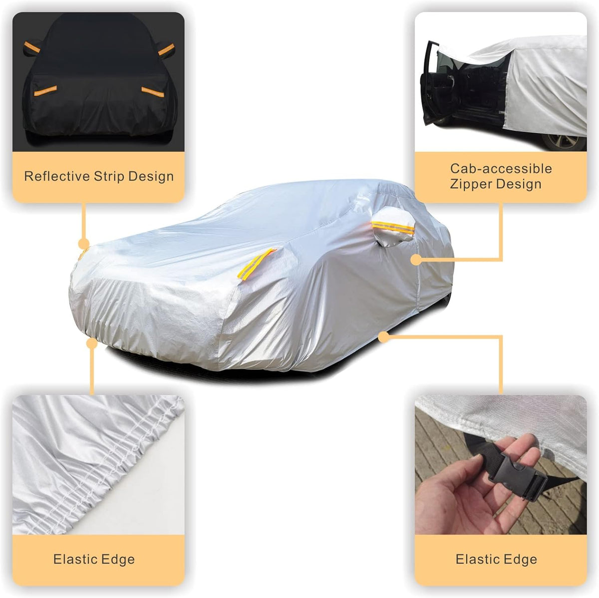 6 Layers Waterproof Outdoor Full Car Cover with Zipper Cotton D9464