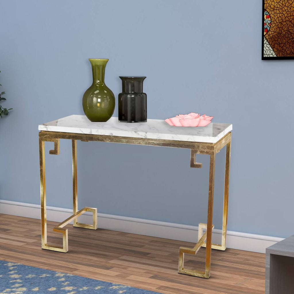 Modern Iron Console with Stone Top Gold White M880
