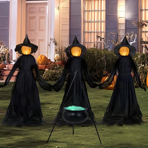 Set of 3 Light Up Witch Decorations with Cauldron W5285