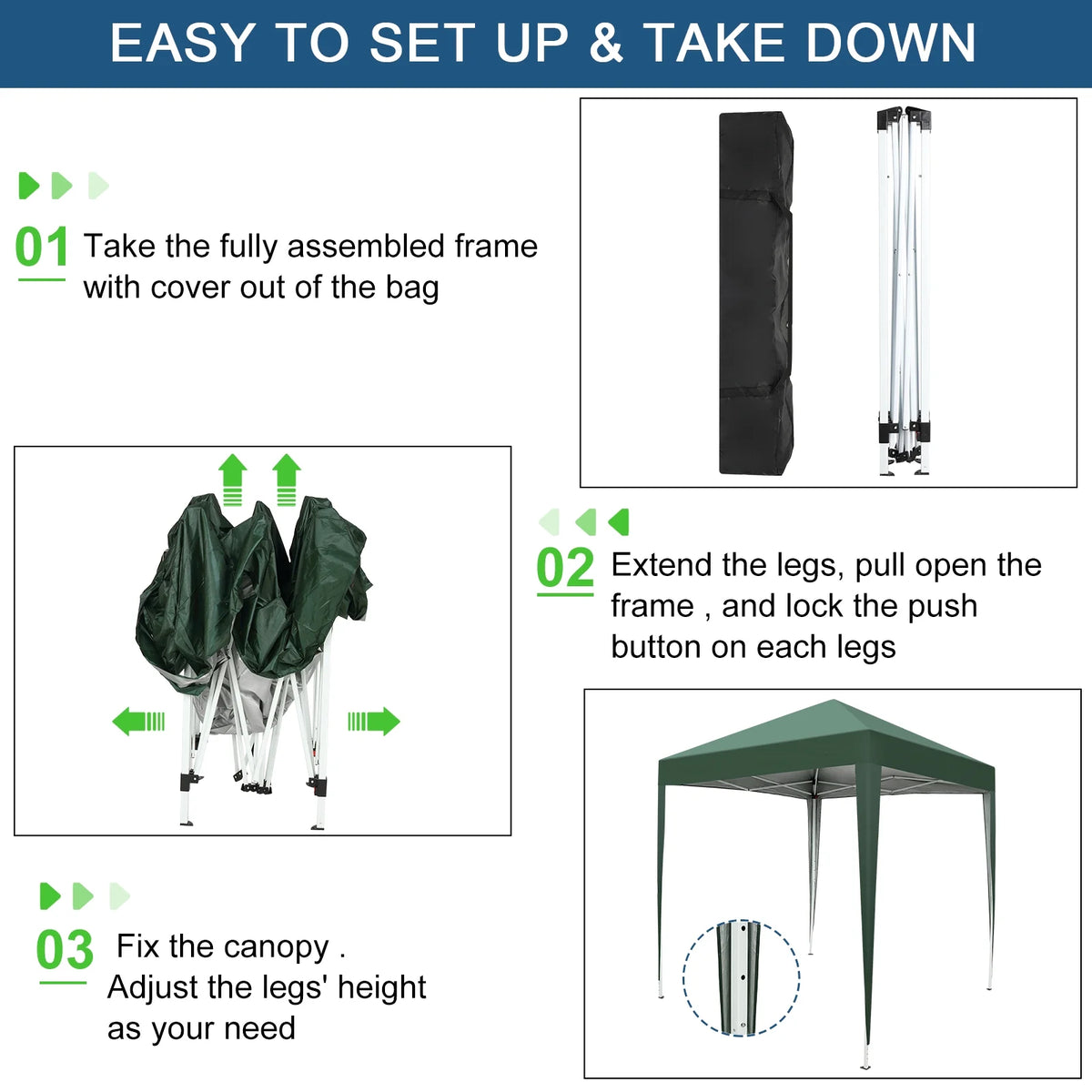 6.5 x 6.5ft Pop Up Gazebo Canopy Tent with 4 Sidewalls Green U6943