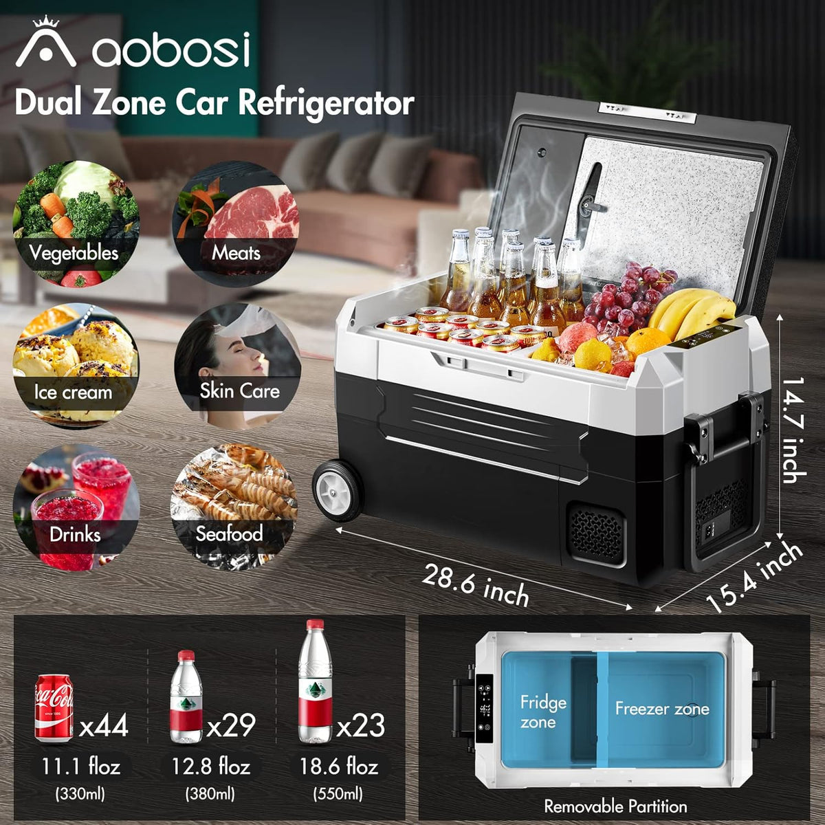 Portable Car Refrigerator 37 Quart Dual Zone Compressor Cooler T533556