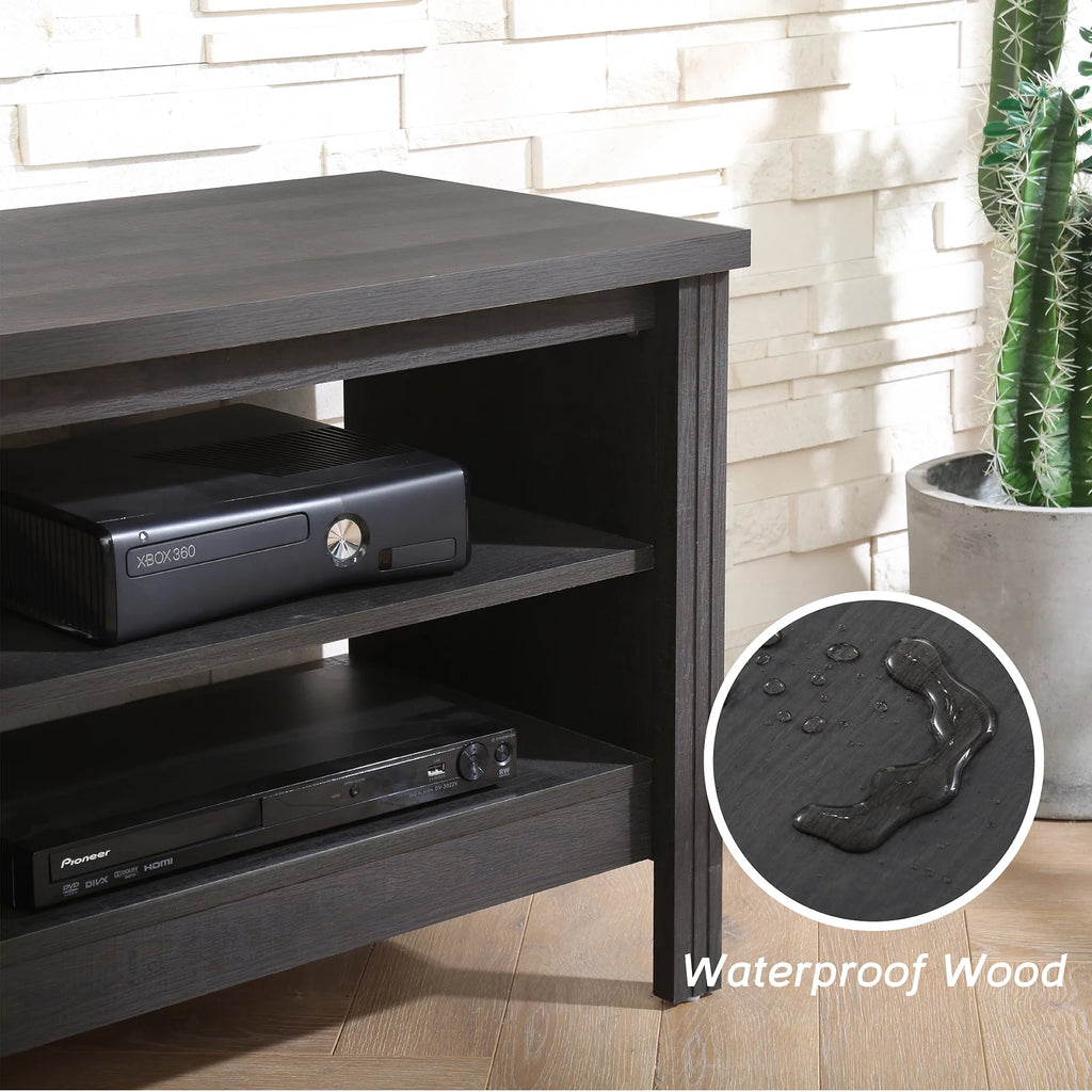Black Wood TV Stand with 6 Open Shelves D6329