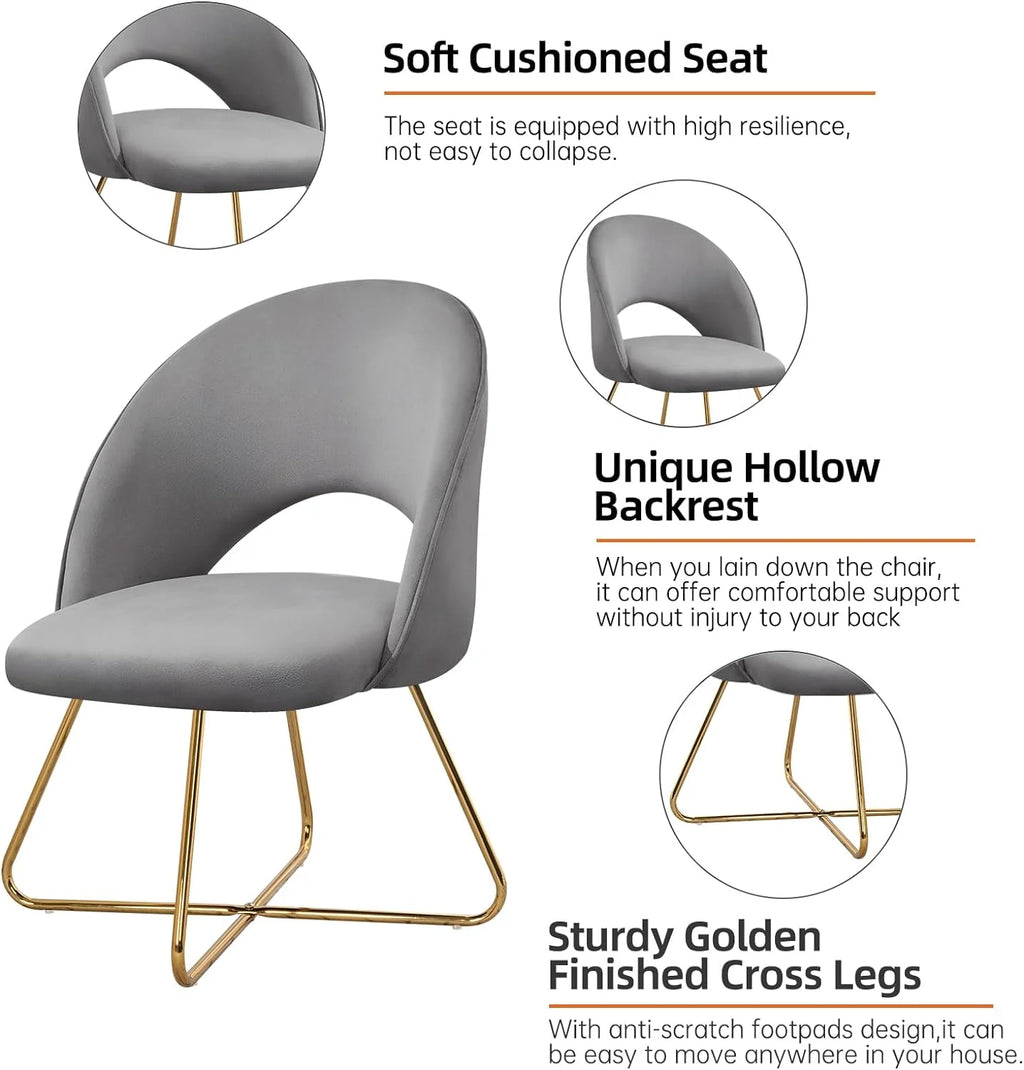 Lightgrey Velvet Upholstered Vanity Chair with Metal Legs W20803