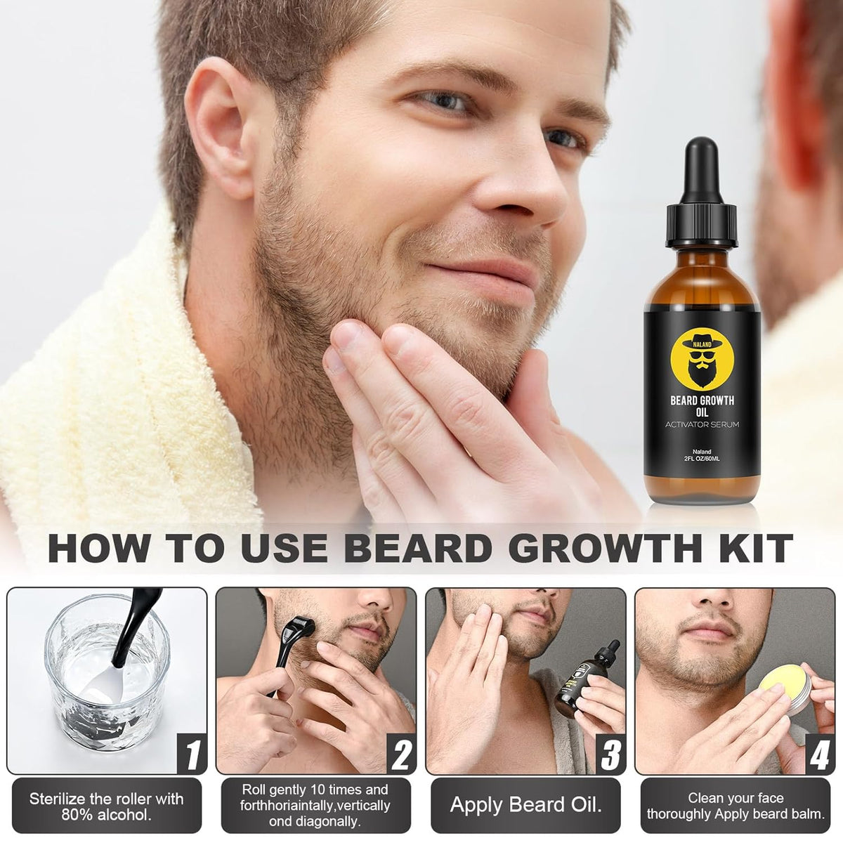 Beard Growth Kit with Beard Growth Oil (2 oz), Beard Balm and Comb A2266