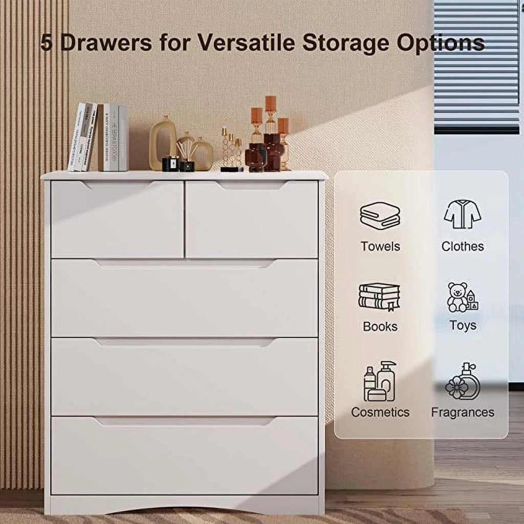 White 5 Drawer Wood Dresser Y32827