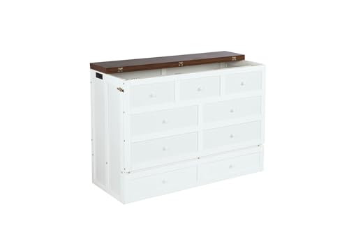 Queen Size White Murphy Bed with Storage Drawer and Charging Station T938