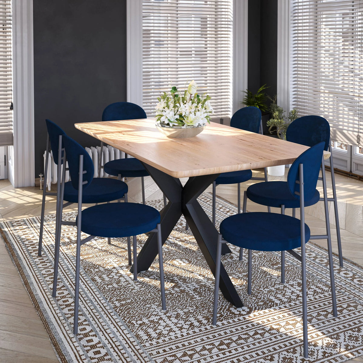 Navy Blue Velvet Dining Chair Set of 4 Y820