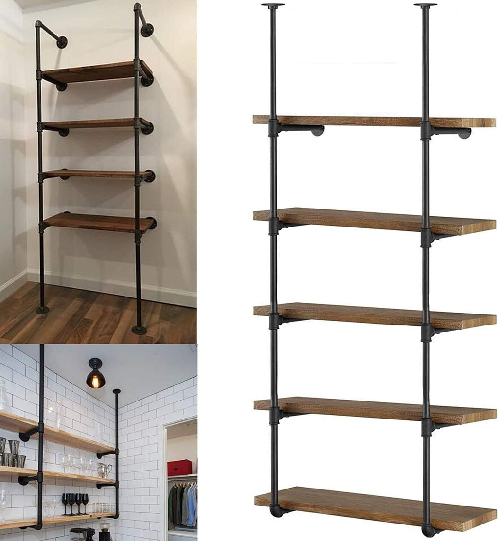 Industrial Wall Mount Iron Pipe Shelving 5 Tier Black G44671