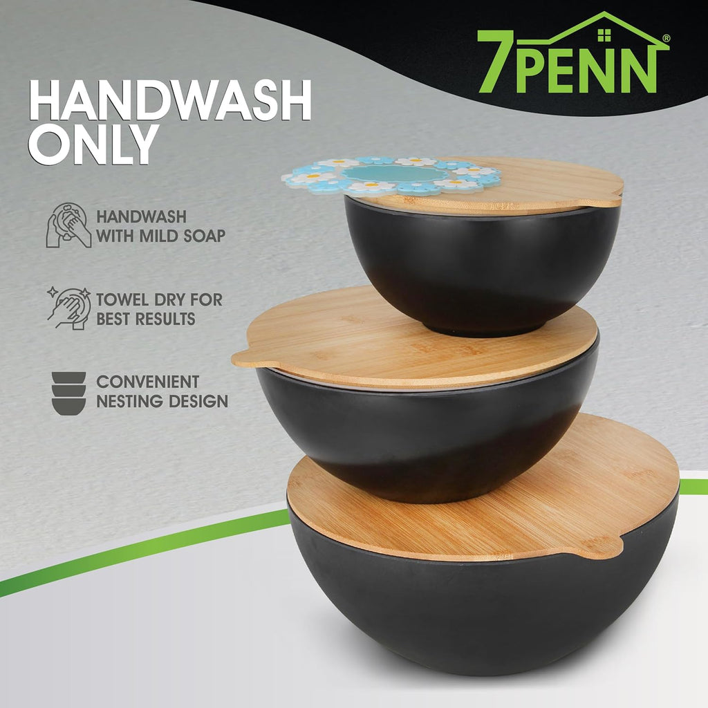 3 Piece Bamboo Fiber Nesting Mixing Bowl Set with Lids S369158