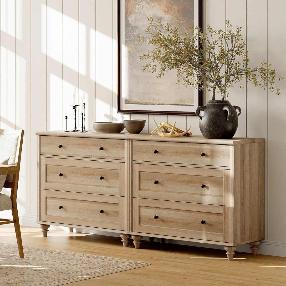 4 Piece Dresser and Nightstand Sets with Charging Station, Oak L4762