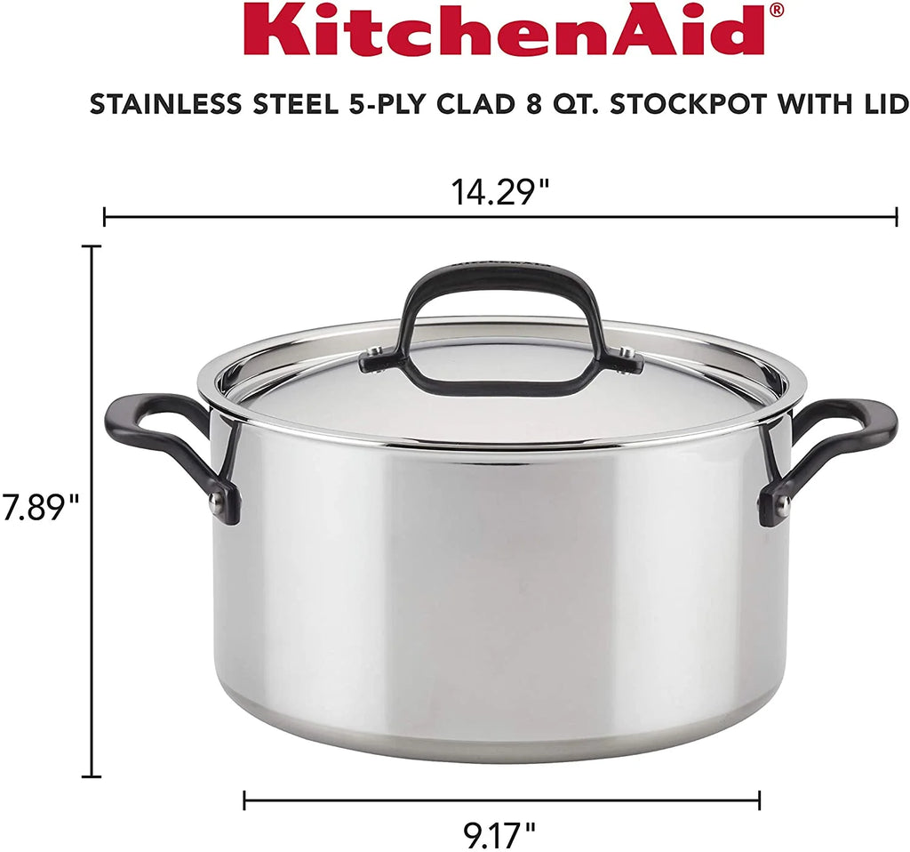5-Ply Clad Stainless Steel Stock Pot with Lid, 8 Quart Q783217