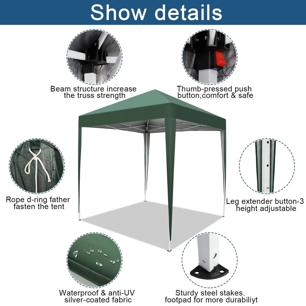 6.5 x 6.5ft Pop Up Gazebo Canopy Tent with 4 Sidewalls Green U6943