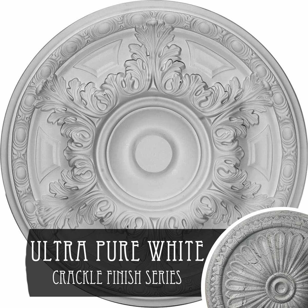 19 inch x 1 1/2 inch Hand-Painted White Crackle Ceiling Medallion V185387