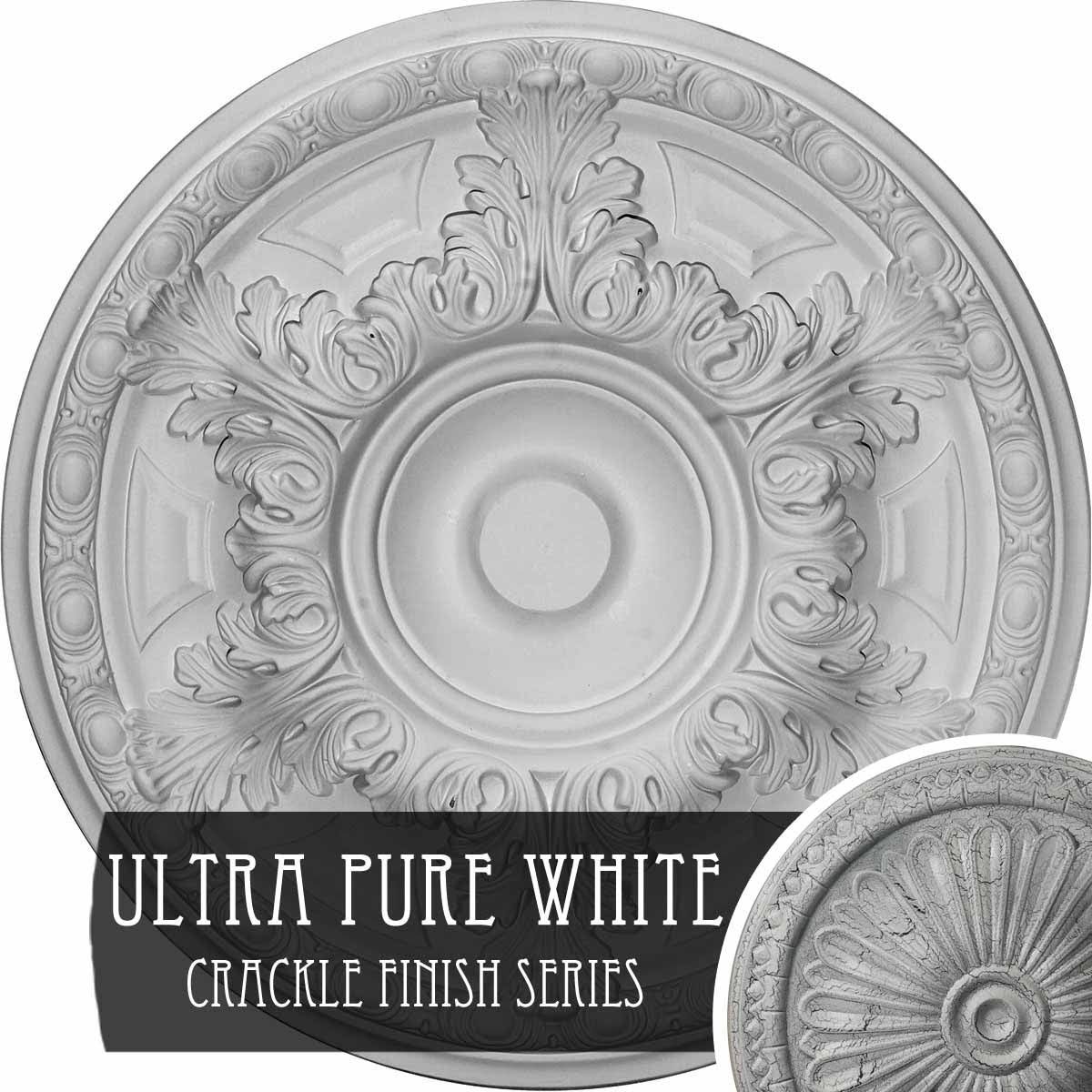 19 inch x 1 1/2 inch Hand-Painted White Crackle Ceiling Medallion V185387