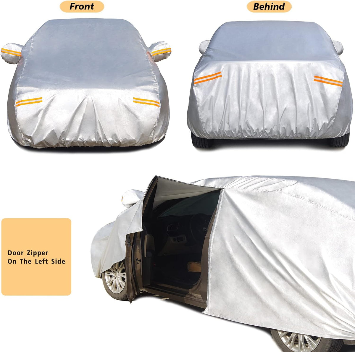 6 Layers Waterproof Outdoor Full Car Cover with Zipper Cotton D9464
