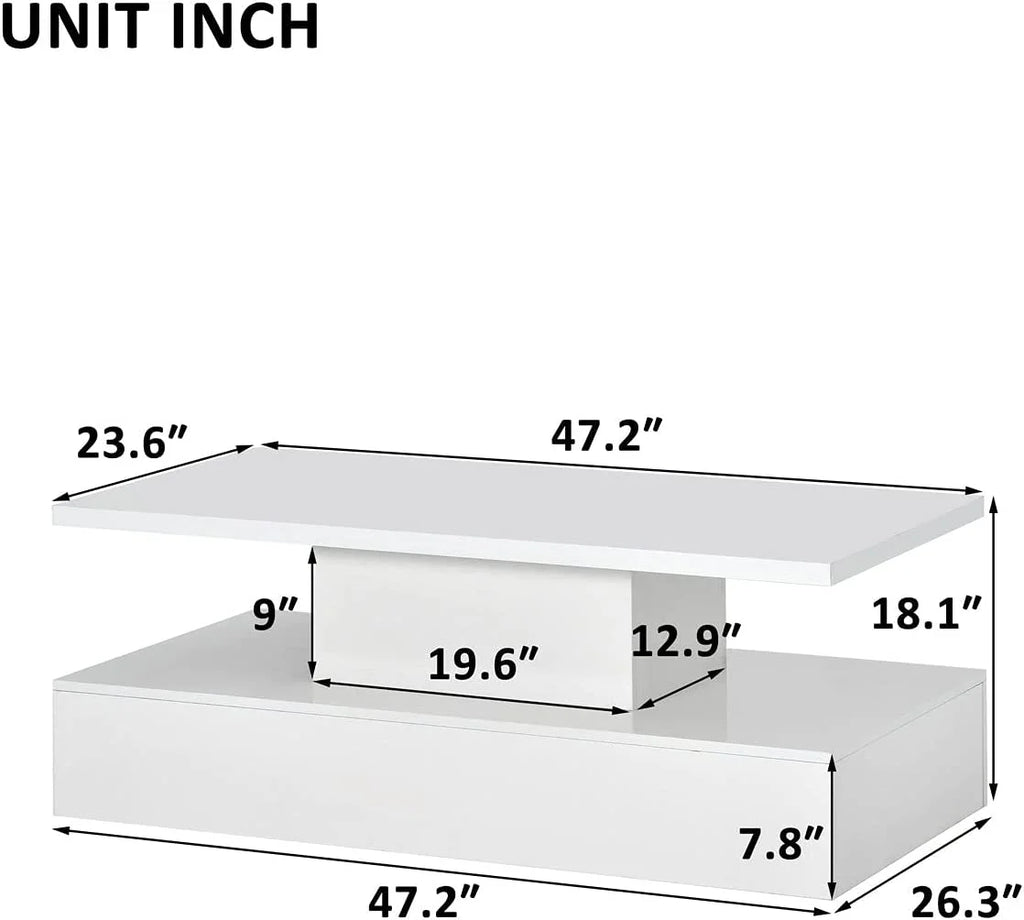 White 47 In Coffee Table with LED Light and Control E844