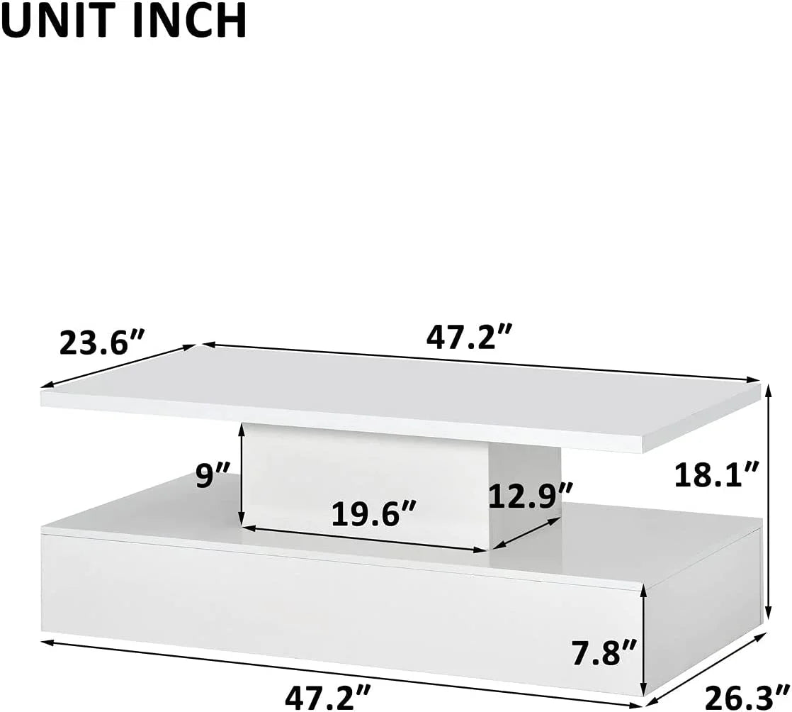 White 47 In Coffee Table with LED Light and Control E844