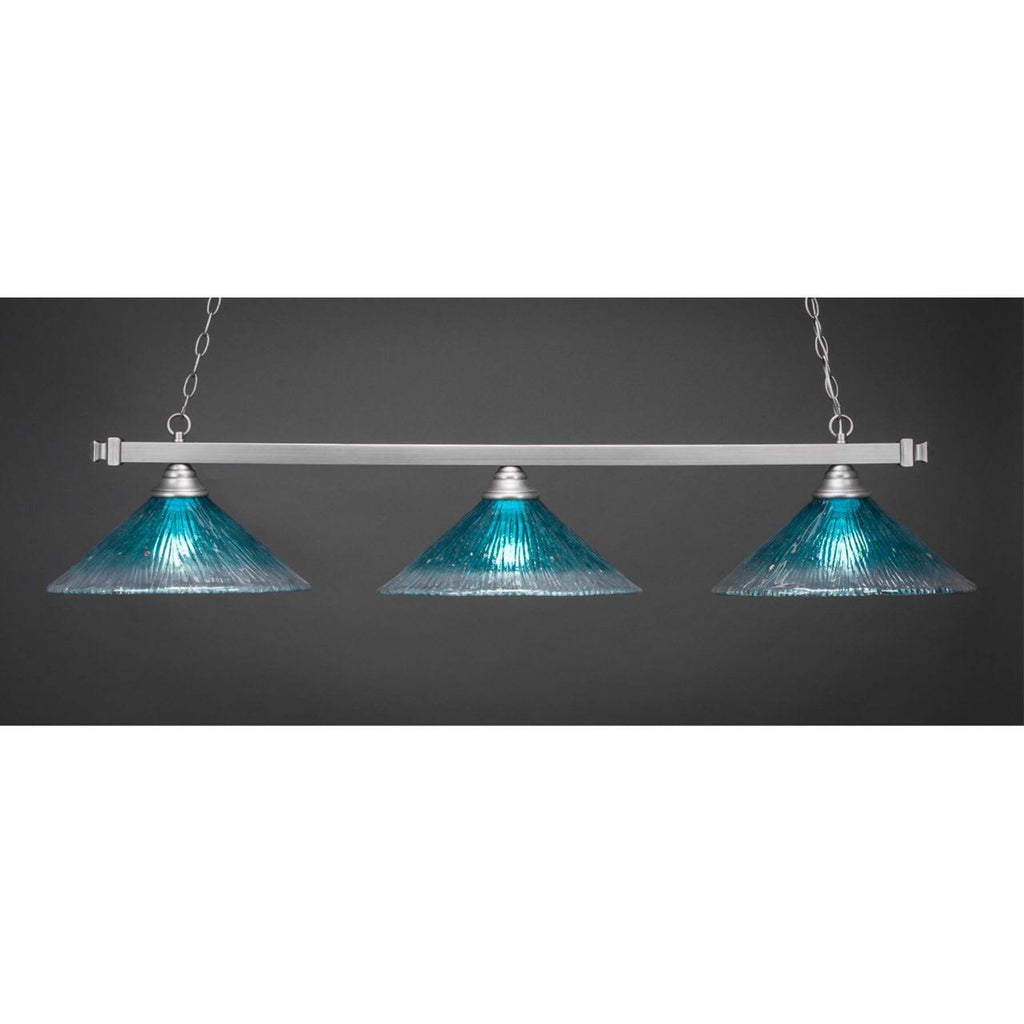 Teal Crystal Brushed Three Light Billiard X972