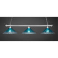 Teal Crystal Brushed Three Light Billiard X972