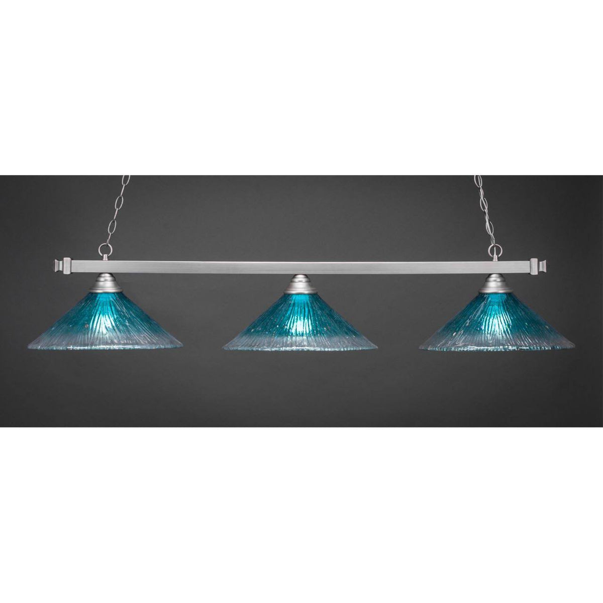 Teal Crystal Brushed Three Light Billiard X972