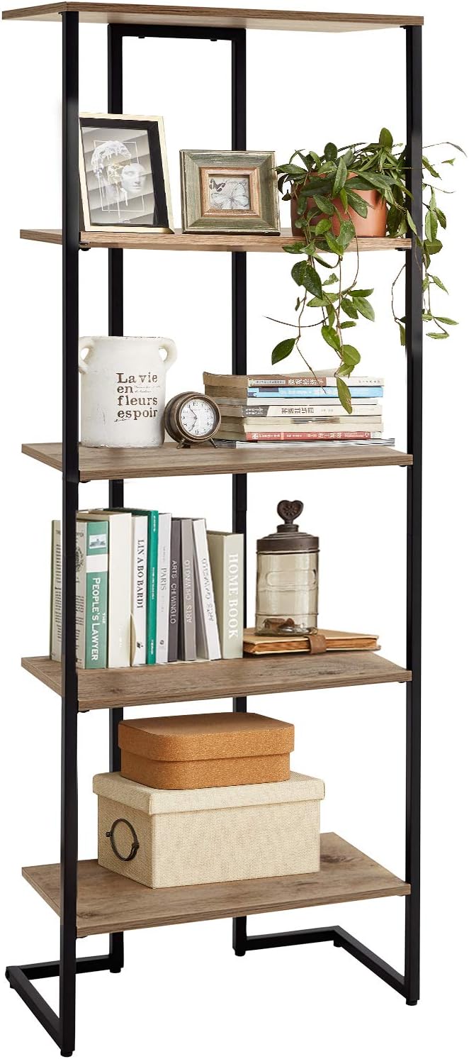 Tall Bookshelf with 5 Shelves Finished Wood Bookcase B9281